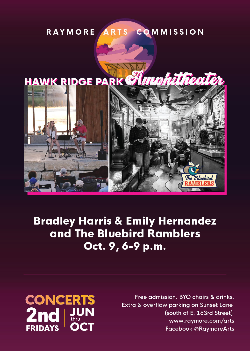 Flyer for Oct. 9 concert with Bradley Harris, Emily Hernandez and The Bluebird Ramblers
